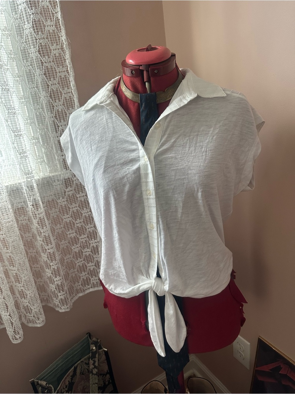 LOFT White Button-Front Tie Tank Top